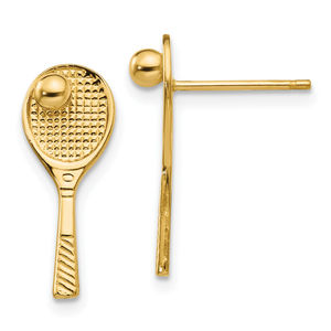 Million Charms 14k Yellow Gold Sports Tennis Racquet w/Ball Post Earrings